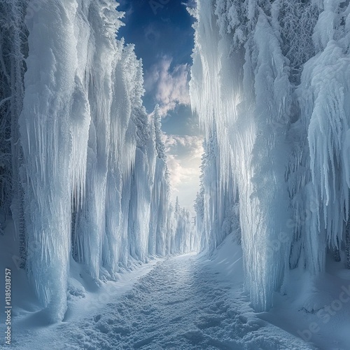 A dramatic, rare ice storm coating trees in crystalline ice, creating a sparkling winter wonderland.