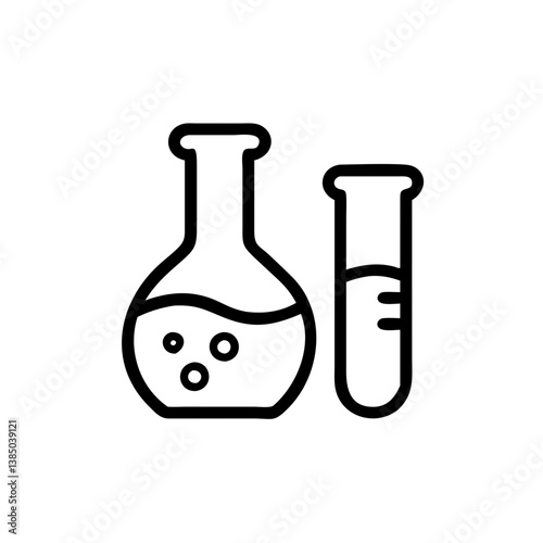 Chemical test tube pictogram icons set. Chemical lab equipment isolated on white. Experiment flasks for science experiment. 
