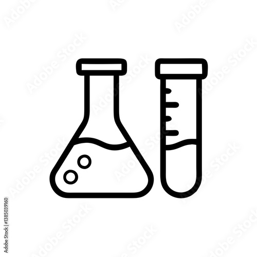 Chemical test tube pictogram icons set. Chemical lab equipment isolated on white. Experiment flasks for science experiment. 
