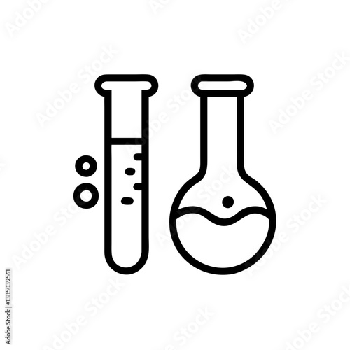 Chemical test tube pictogram icons set. Chemical lab equipment isolated on white. Experiment flasks for science experiment. 
