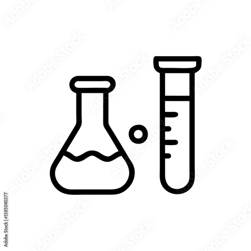 Chemical test tube pictogram icons set.  equipment isolated on white. Experiment flasks for science experiment. chemical lab equipment isolated icons on white background: flask, test tube
