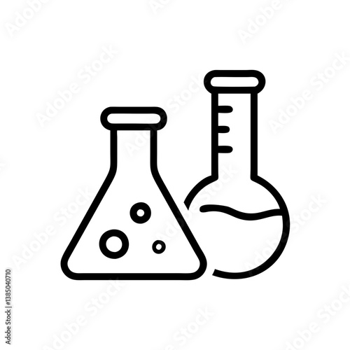 Chemical test tube pictogram icons set.  equipment isolated on white. Experiment flasks for science experiment. chemical lab equipment isolated icons on white background: flask, test tube
