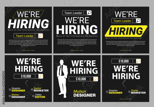 We are hiring job vacancy social media post banner design template with red color. We are hiring job vacancy square web banner design. Employee vacancy announcement. Illustration isolated