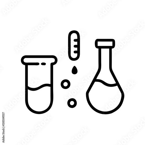Chemical test tube pictogram icons set.  equipment isolated on white. Experiment flasks for science experiment. chemical lab equipment isolated icons on white background: flask, test tube
