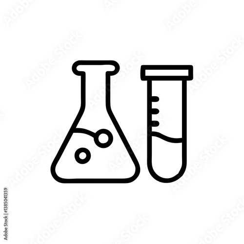 Chemical test tube pictogram icons set.  equipment isolated on white. Experiment flasks for science experiment. chemical lab equipment isolated icons on white background: flask, test tube
