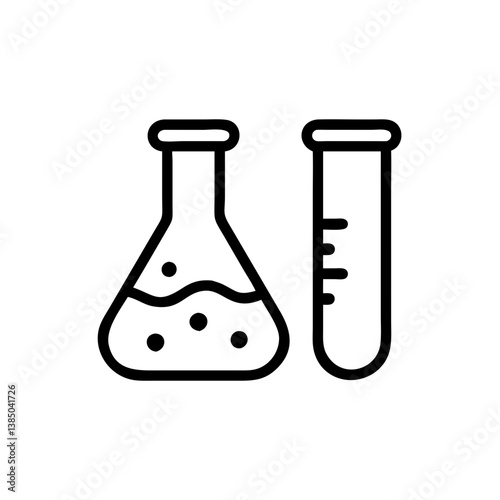 Chemical test tube pictogram icons set.  equipment isolated on white. Experiment flasks for science experiment. chemical lab equipment isolated icons on white background: flask, test tube
