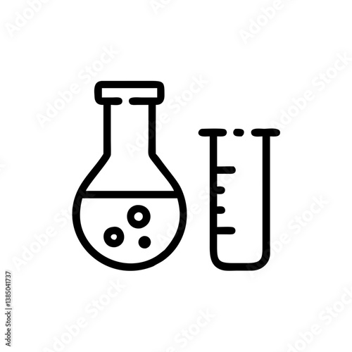 Chemical test tube pictogram icons set.  equipment isolated on white. Experiment flasks for science experiment. chemical lab equipment isolated icons on white background: flask, test tube
