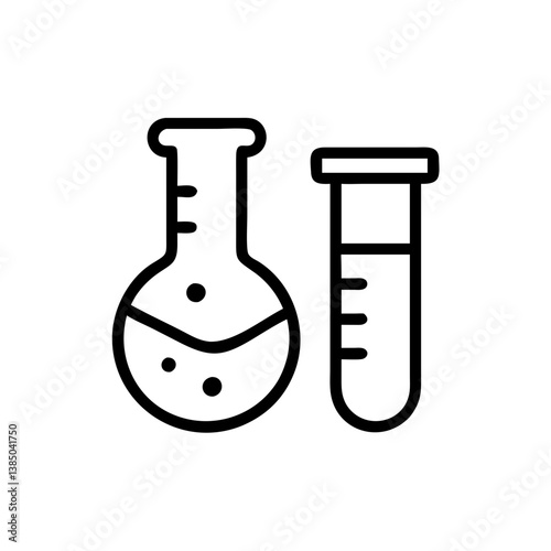 Chemical test tube pictogram icons set.  equipment isolated on white. Experiment flasks for science experiment. chemical lab equipment isolated icons on white background: flask, test tube
