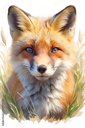 Portrait of a beautiful orange fox looking directly at the viewer