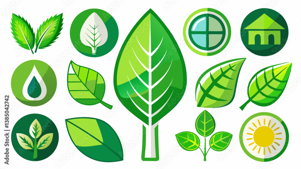 Leaf icons set ecology nature element, green leafs, environment and nature eco sign. Leaves on white background – vector Leaf icons set ecology nature element, green leafs, environment and nature eco sign. Leaves on white background – vector