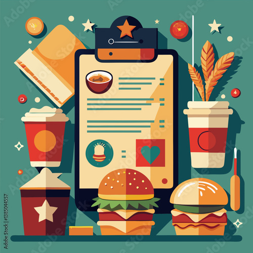 Fresh Big chicken burger with double cutlet fries and cola on craft paper Fat unhealthy street food Copy space