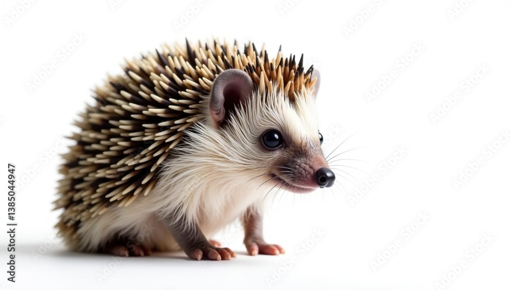Close-up of a single hedgehog against a stark white backdrop, brown, isolated hedgehog Close-up of a single hedgehog against a stark white backdrop, brown, isolated hedgehog
