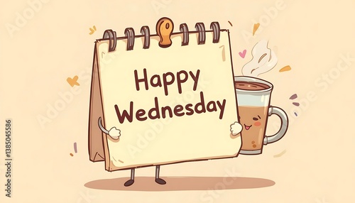 Happy Wednesday Greeting Card with Cute Cartoon