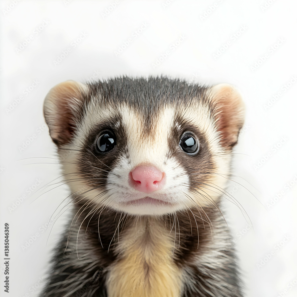 Close-up Portrait of a Playful Ferret with Curious Eyes Isolated on White Close-up Portrait of a Playful Ferret with Curious Eyes Isolated on White