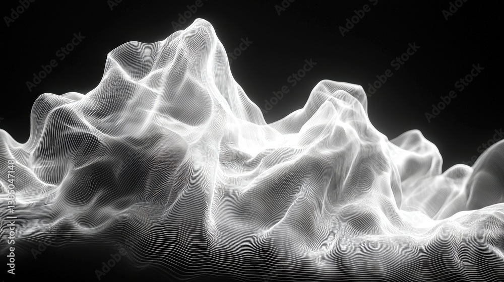 Fototapeta premium Abstract Waveforms in Black and White with Flowing Lines and Visual Depth