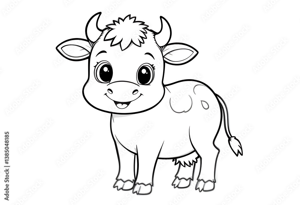 Fototapeta premium Adorable Cartoon Calf Coloring Page Printable
