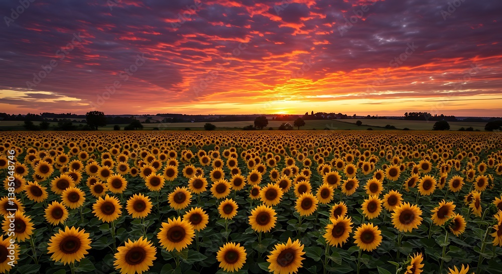 Fototapeta premium Crimson Sunsets, Golden Fields AI Generated