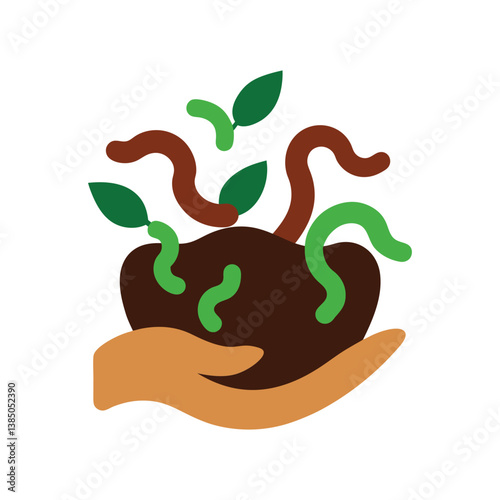 A handful of soil with worms or roots.