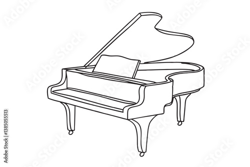  one line drawing of Grand Piano, vector 