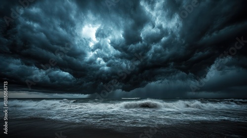 Stormy Seascape; Dark Clouds; Rough Waves; Dramatic photo