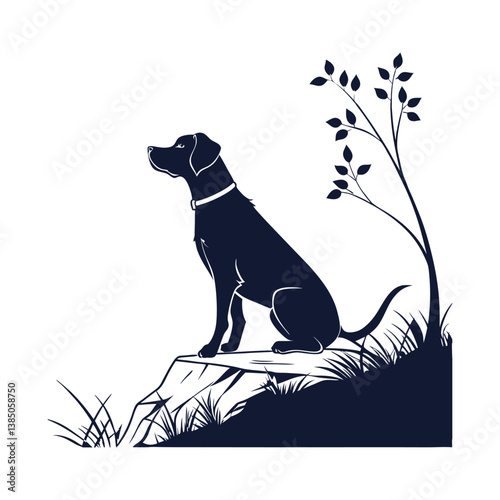 Black and white vector illustration of a dog and cat with wild animal silhouettes