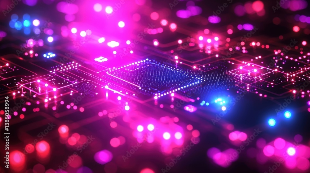 Obraz premium Colorful Abstract Digital Circuit Design with Bright Lights and Neon Colors in Tech Background