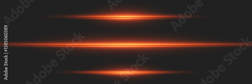 Set of red glow light effects. Horizontal lines, laser beam effect.