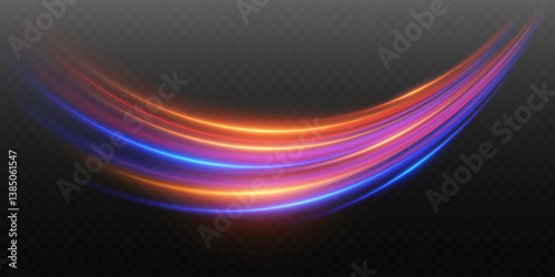 Abstract light lines of movement and speed, neon effect.