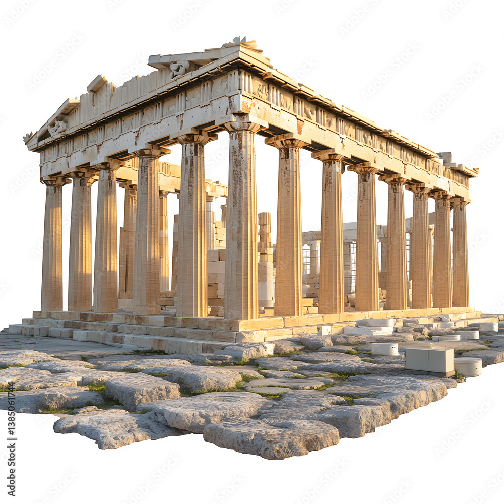 Obraz premium Ancient Greek temple, stone columns, Doric architecture, historical building