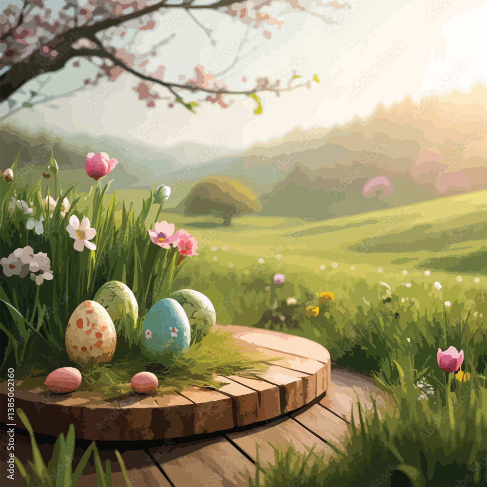 Fototapeta premium easter eggs on the grass on beautiful garden
