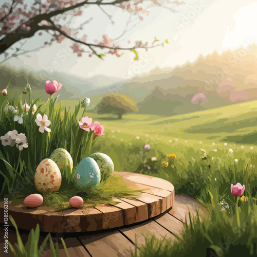 easter eggs on the grass on beautiful garden