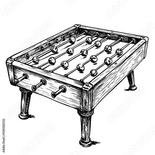 Hand-drawn illustration of a classic foosball table, perfect for game-themed designs and nostalgic projects.