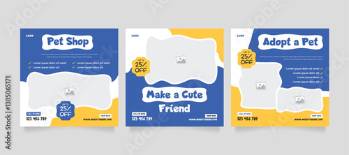 Set of pet care promotion banner social media pack template. Pet adoption social media post template. Pet shop social media carousel template. 