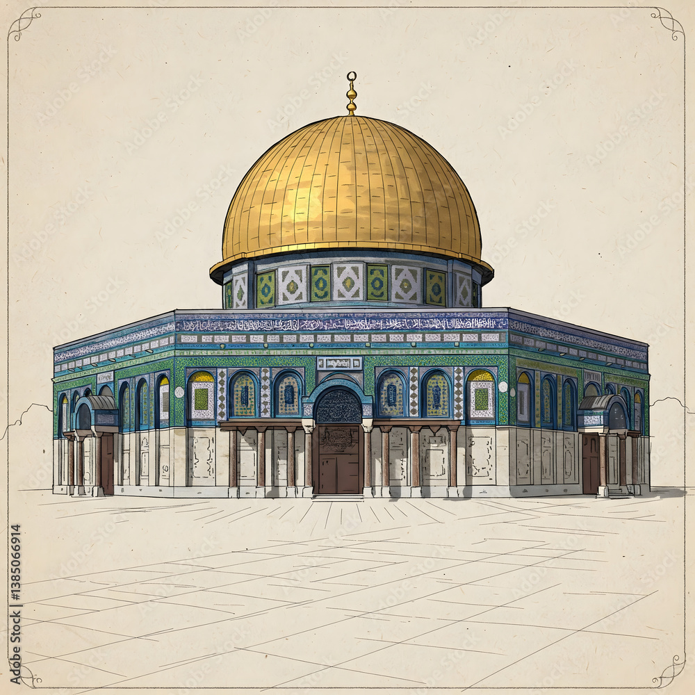 Obraz premium Al Aqsa mosque in Jerusalem Sketch Line Art Design Style