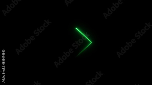 Glowing green colour neon line square icon isolated on black background. square symbol. line icon animation