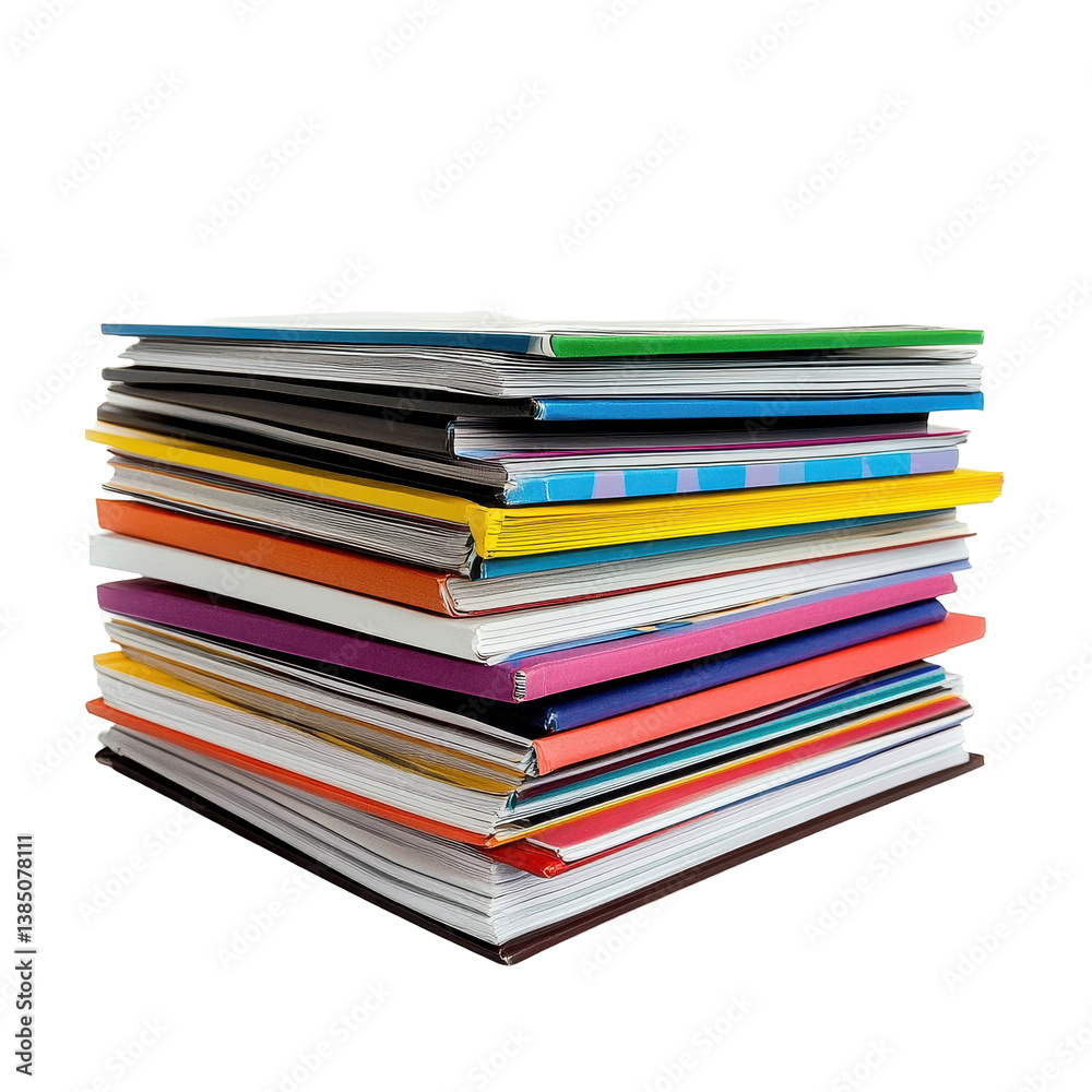 Colorful stack of magazines arranged on a plain Transparent background for creative display purposes, Stack magazines on PNG background Colorful stack of magazines arranged on a plain Transparent background for creative display purposes, Stack magazines on PNG background