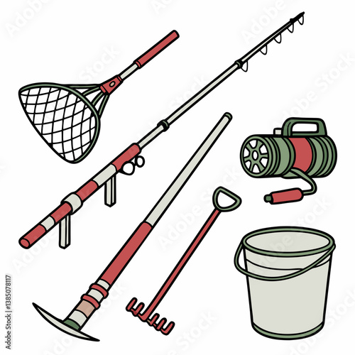 Fishing or farming simulator vector items