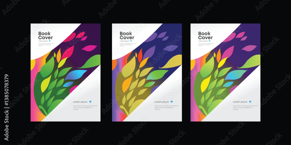 Fototapeta premium Vibrant Colorful Book Cover Designs Abstract Leaf Patterns