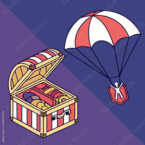 Battle royale icon set with loot box and parachute