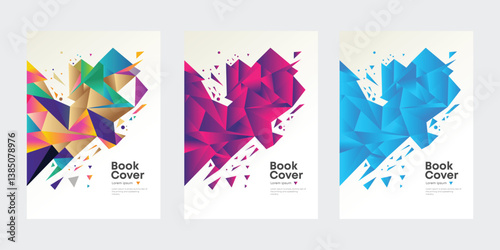 Abstract Geometric Book Cover Designs Colorful Triangles, Modern Style