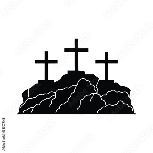 Silhouette of Jesus Christ on the Cross at Sunset on a Hill