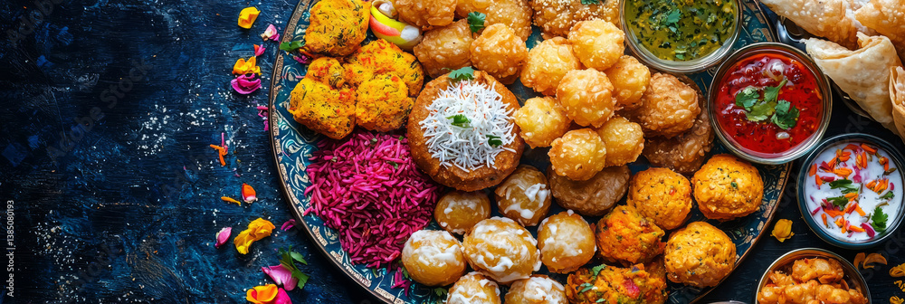 A colorful platter of traditional Makara Sankranti snacks, including fried doughnuts and savory pastries