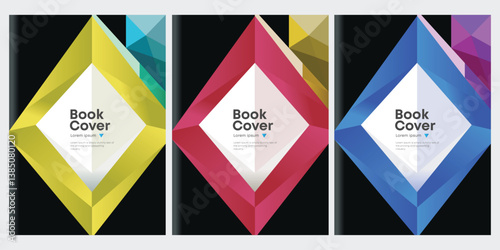 Geometric Book Cover Designs Abstract Diamond Shapes, Colorful Triangles