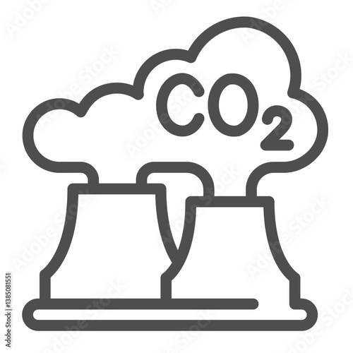 Factory pipes and carbon dioxide cloud line icon, climate change concept. Vector graphics. Smog cloud of plant pipe, pollutio sign on white background, outline style icon for mobile or web design.
