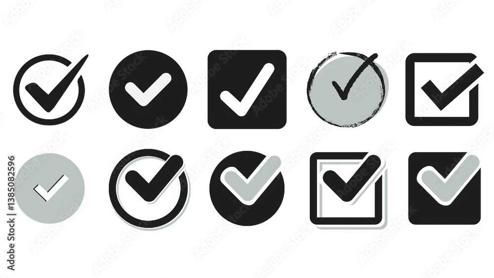 Modern Check Mark Icon Set – Vector Symbols for Approval and Task Completion Modern Check Mark Icon Set – Vector Symbols for Approval and Task Completion