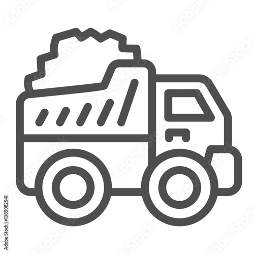 Coal truck line icon, climate change concept. Vector graphics. Coal mining vehicle, heavy transport sign on white background, outline style icon for mobile or web design.