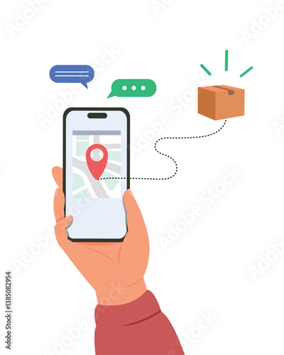 Hand holding smartphone with tracking order of shipment online. Delivery tracking on application concept.