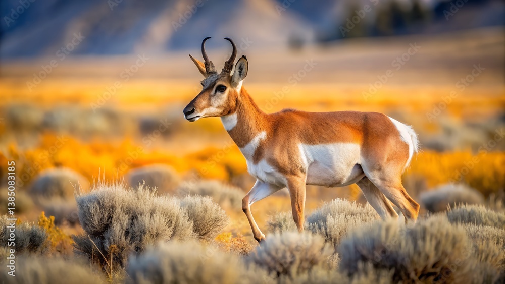 A Red Desert Pronghorn Antelope Gracefully Moving Through the Desert A Red Desert Pronghorn Antelope Gracefully Moving Through the Desert