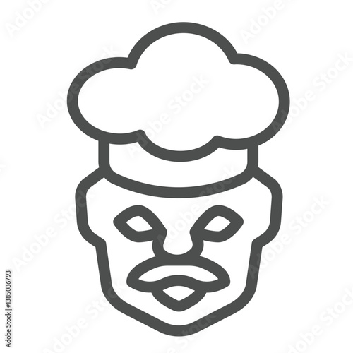 Chef cooker face line icon, culinary cooking concept. Vector graphics. Cooker head with mustache and hat, face sign on white background, outline style icon for mobile or web design.