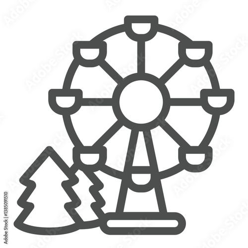 Fir tree and observation wheel line icon, eco tourism concept. Vector graphics. Amusement park ride, leisure sign on white background, outline style icon for mobile or web design.